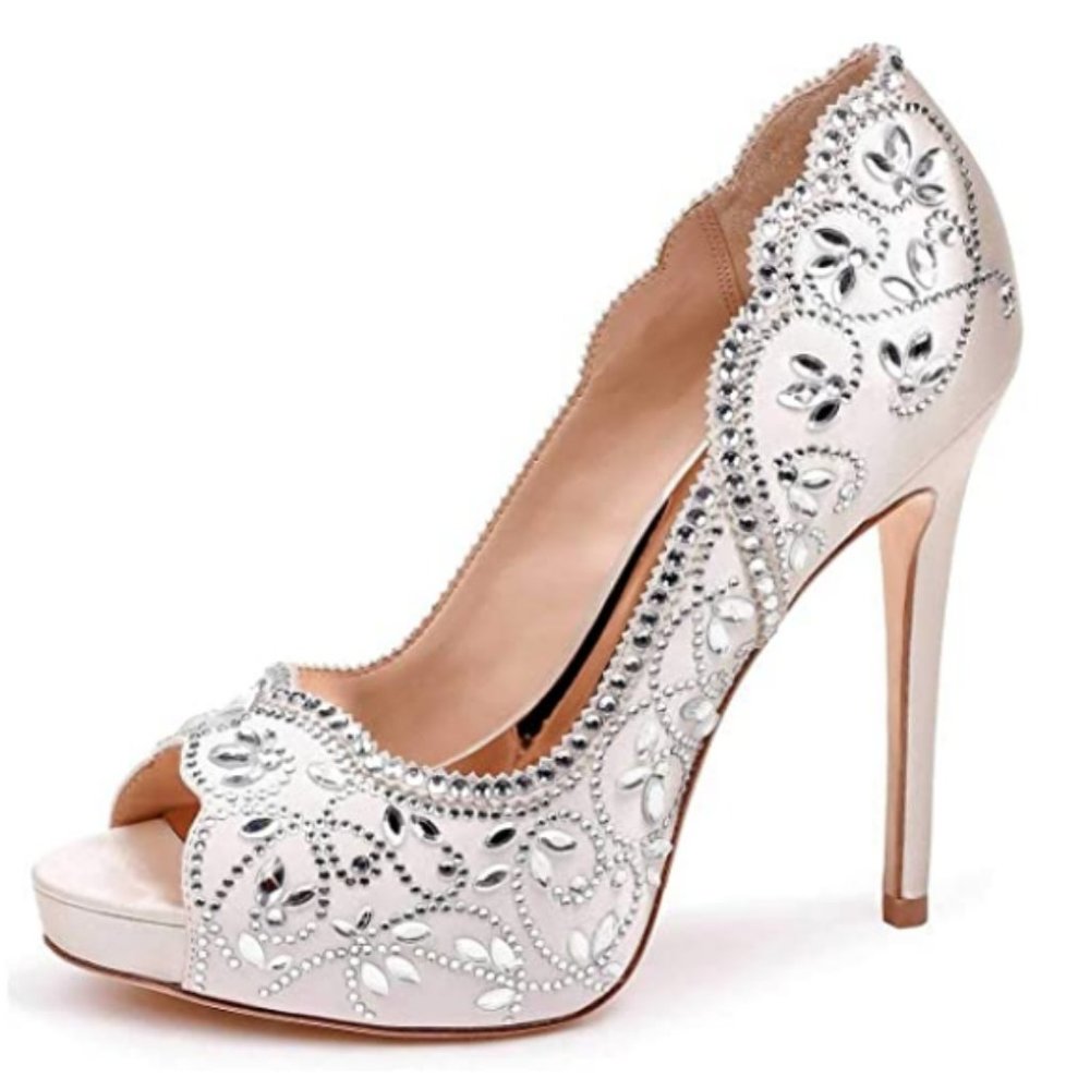 XYD Peep Toe Platform Rhinestones Bridal Pumps